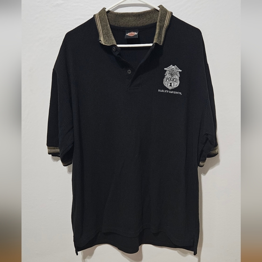 Harley Davidson Vintage Made In Usa  Combed Cotton Police 1 Polo Emb Shirt L B14